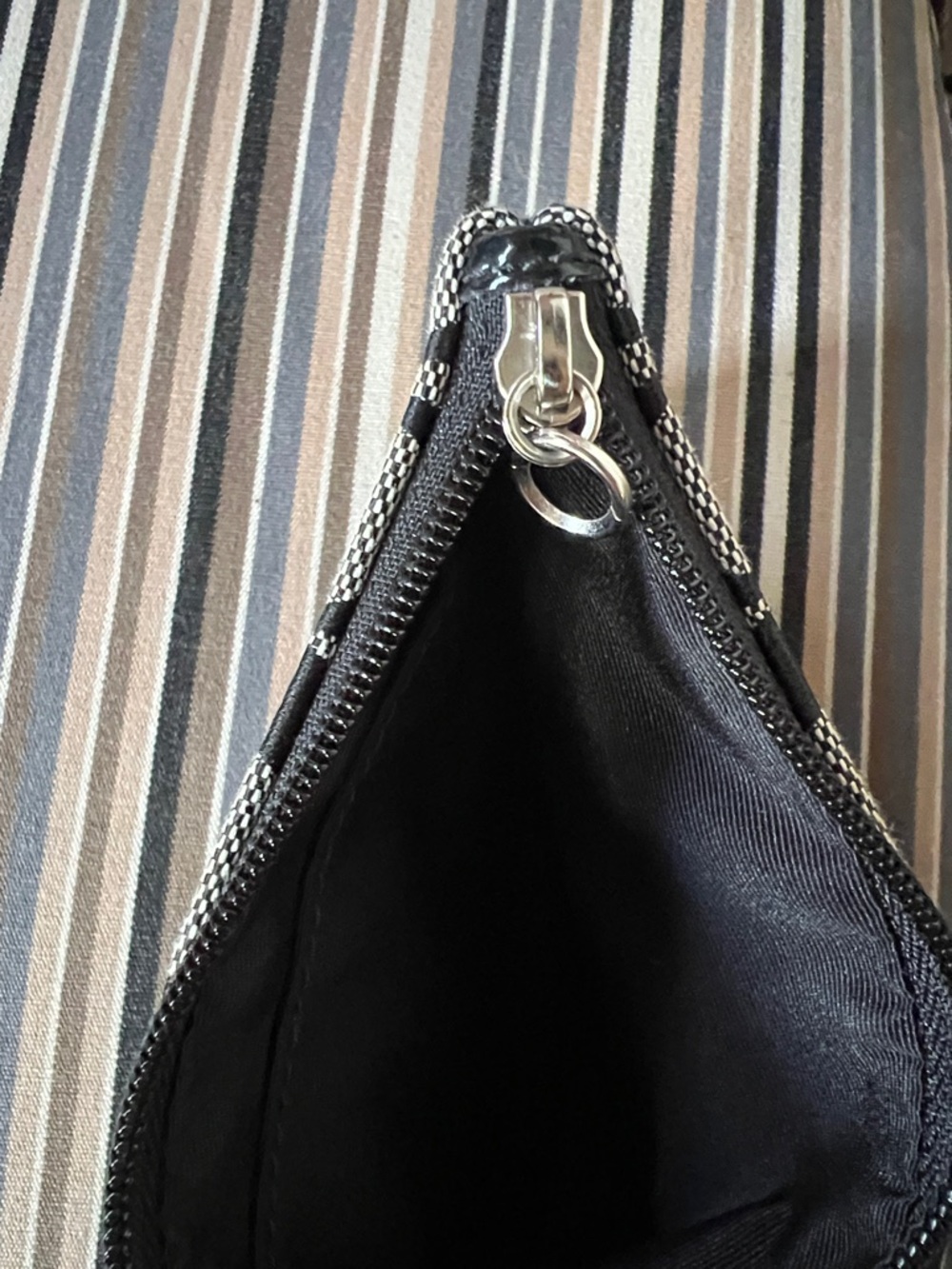 Coach Black and Silver Signature Canvas Wristlet with Logo Tag - Picture 3 of 4